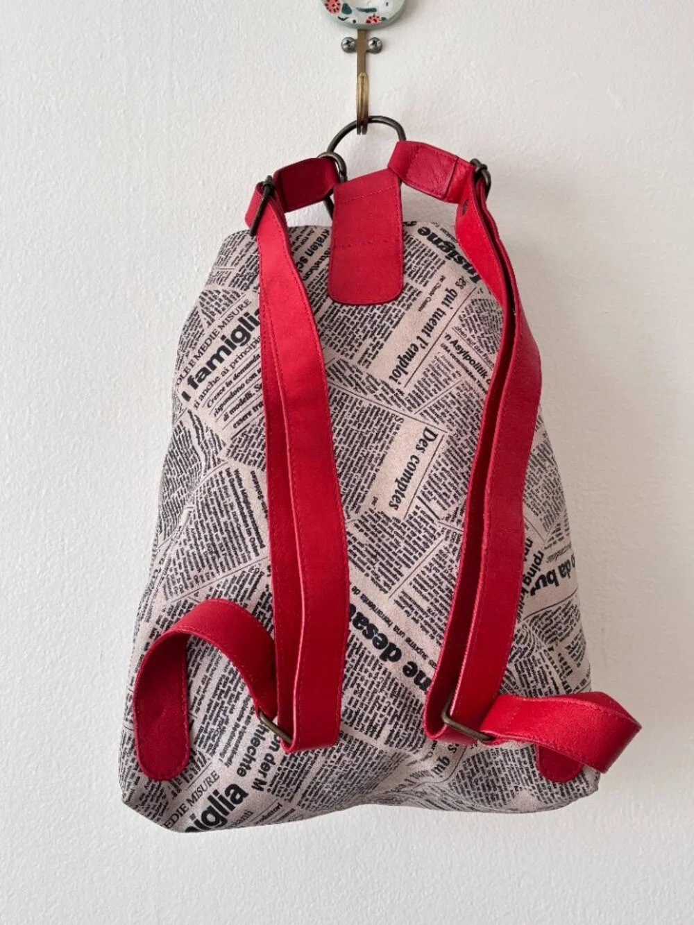 Maurizio Taiuti Newspaper Print Leather Backpack
